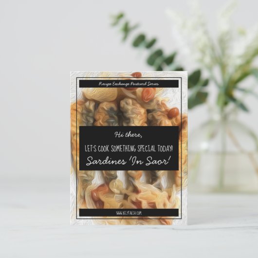 Personalized Black White Script Recipe Exchange Postkarte (Stehend Vorderseite)
