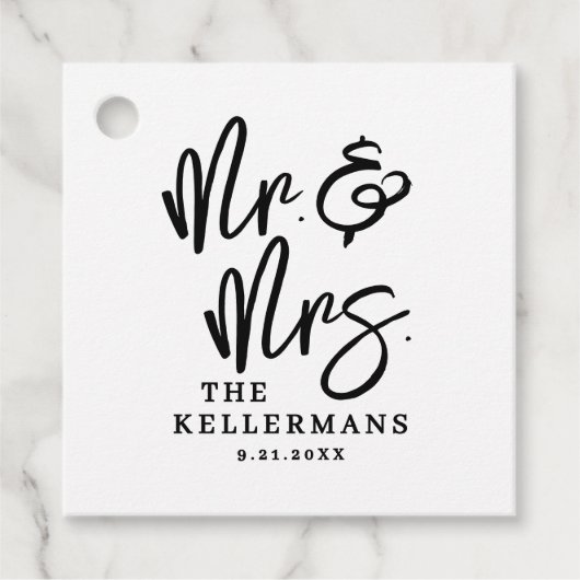 Personalized Black White Script Wedding Geschenkanhänger (Vorderseite)