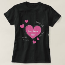 Personalized Black Women’s T-Shirt with Pink Heart