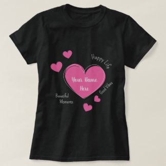 Personalized Black Women’s T-Shirt with Pink Heart