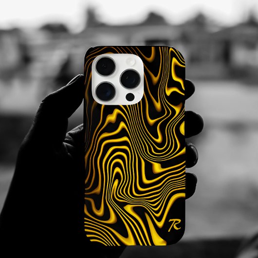 Personalized Black Yellow Gold Swirls Texture Case-Mate iPhone Hülle