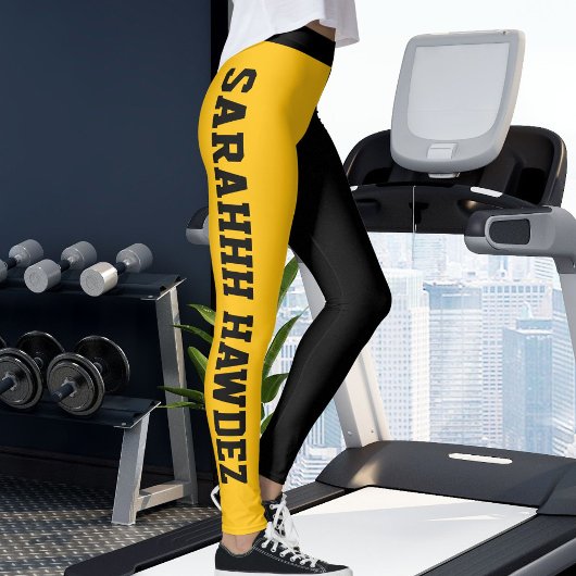 Personalized Black Yellow Orange Stripes Yoga Gift Leggings