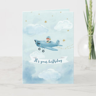 Personalized Blue Airplane Birthday Card Karte