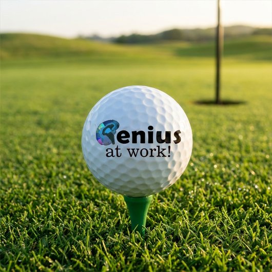 Personalized Blue and Black Brain, Genius at Work Golfball