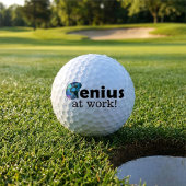 Personalized Blue and Black Brain, Genius at Work Golfball