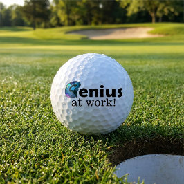 Personalized Blue and Black Brain, Genius at Work Golfball