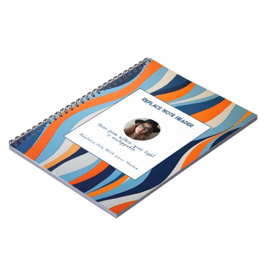 Personalized Blue and Orange Wave Patterned  Notizblock (Linke Seite)