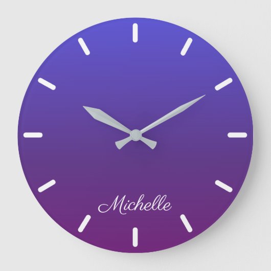 Personalized blue and purple ombre große wanduhr (Vorderseite)