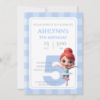 Personalized Blue Ballerina Dance Party Birthday Einladung