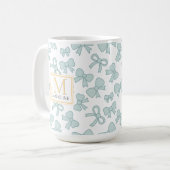 Personalized Blue Bow Girl Cute Gold Monogram Name Kaffeetasse (Vorderseite Links)