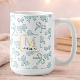 Personalized Blue Bow Girl Cute Gold Monogram Name Kaffeetasse