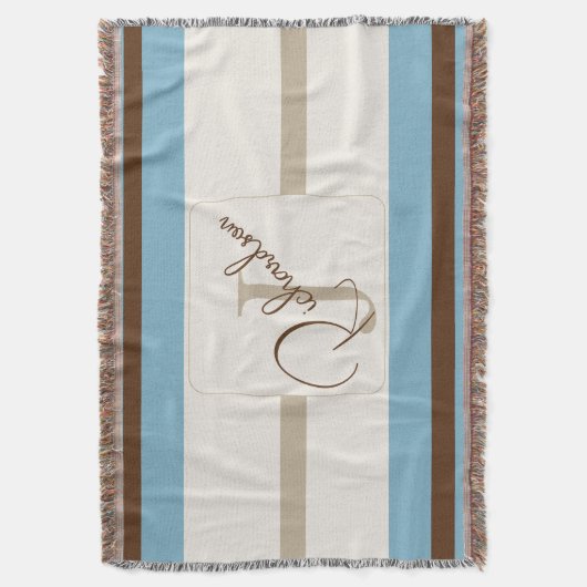 Personalized Blue Brown Stripe Monogram Coastal  Decke (Vorderseite Vertikal)