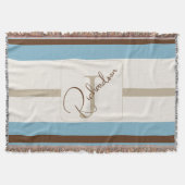 Personalized Blue Brown Stripe Monogram Coastal  Decke (Vorderseite)