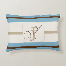 Personalized Blue Brown Stripe Monogram Coastal  Dekokissen