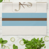 Personalized Blue Brown Stripe Monogram Coastal Geschirrtuch (Gefaltet)