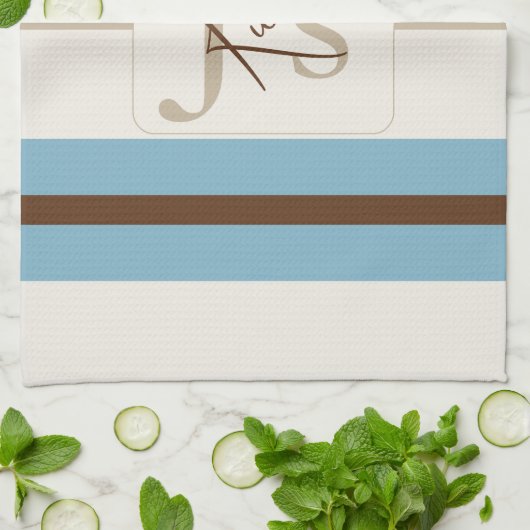Personalized Blue Brown Stripe Monogram Coastal  Geschirrtuch (Gefaltet)