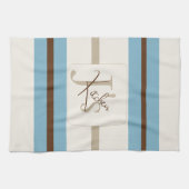 Personalized Blue Brown Stripe Monogram Coastal  Geschirrtuch (Horizontal)