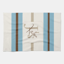 Personalized Blue Brown Stripe Monogram Coastal  Geschirrtuch
