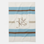 Personalized Blue Brown Stripe Monogram Coastal Geschirrtuch (Vertikal)