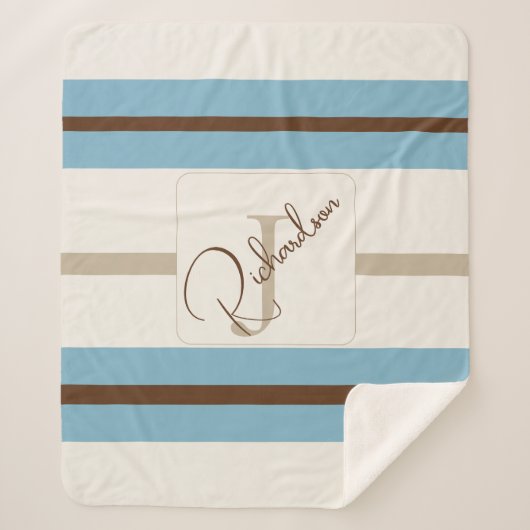 Personalized Blue Brown Stripe Monogram Coastal Sherpadecke (Vorderseite)