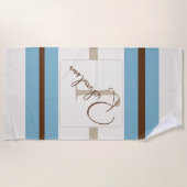 Personalized Blue Brown Stripe Monogram Coastal Strandtuch (Vorderseite)