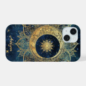 Personalized Blue Celestial Gold Sun Moon Mandala iPhone 15 Hülle (Rückseite (Horizontal))