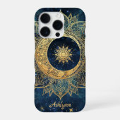 Personalized Blue Celestial Gold Sun Moon Mandala iPhone Hülle (Rückseite)