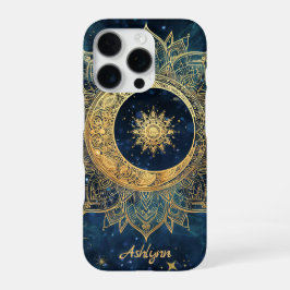 Personalized Blue Celestial Gold Sun Moon Mandala  iPhone 16 Pro Hülle