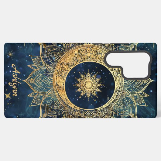 Personalized Blue Celestial Gold Sun Moon Mandala Samsung Galaxy Hülle (Rückseite (Horizontal))