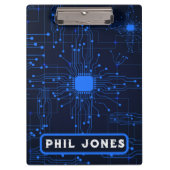 Personalized Blue Circuit Board Tech Geek Klemmbrett (Vorderseite)