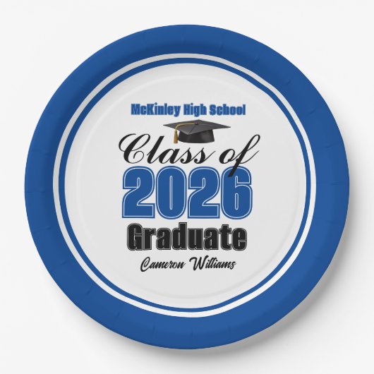 Personalized Blue Class of 2026 Graduation Party Pappteller (Vorderseite)