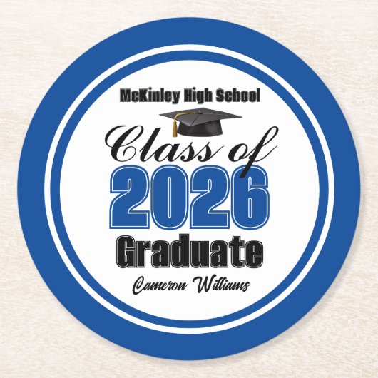 Personalized Blue Class of 2026 Graduation Party Runder Pappuntersetzer (Vorderseite)