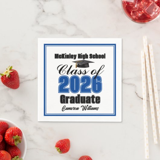 Personalized Blue Class of 2026 Graduation Party Serviette (Beispiel)