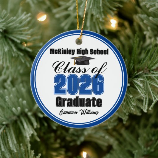 Personalized Blue Class of 2026 Graduation Photo Keramik Ornament (Baum)