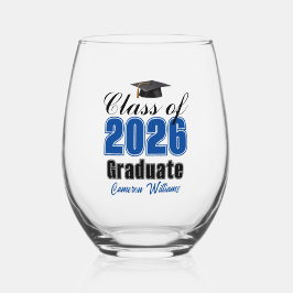 Personalized Blue Class of 2026 Graduation Weinglas Ohne Stiel