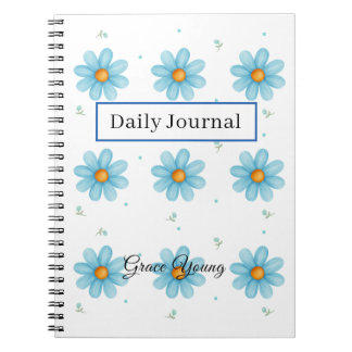 Personalized Blue Daisy Notebook Custom Name Notizblock