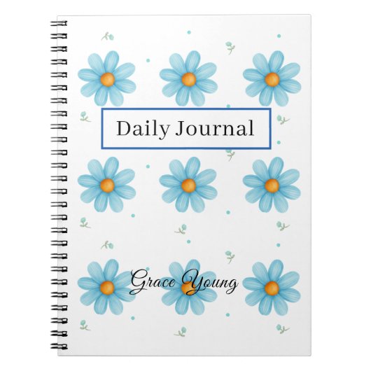 Personalized Blue Daisy Notebook Custom Name Notizblock (Vorderseite)