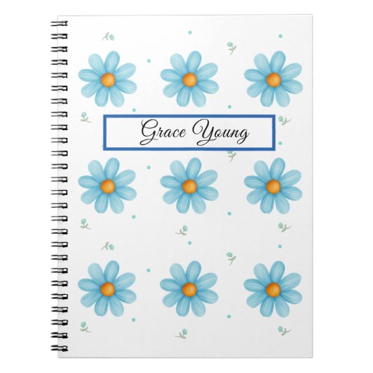 Personalized Blue Daisy Notebook Custom Name Notizblock (Vorderseite)