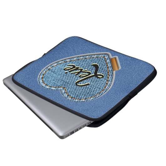 Personalized Blue Denim Heart Laptopschutzhülle (Vorne Knopf)