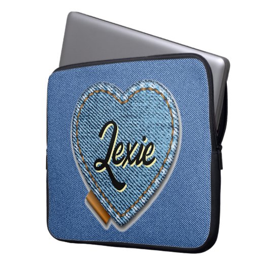 Personalized Blue Denim Heart Laptopschutzhülle (Vorderseite Links)