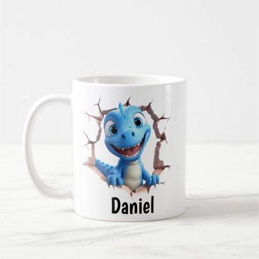 Personalized Blue Dinosaur Mug | Kids Gift Kaffeetasse (Links)