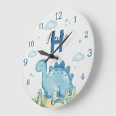 Personalized Blue Dinosaur Nursery Wall Clock Große Wanduhr (Winkel)