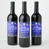 Personalized Blue Falling Stars Holiday Weinetikett (Flaschen)