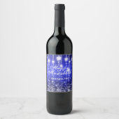 Personalized Blue Falling Stars Holiday Weinetikett (Vorderseite)