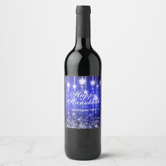 Personalized Blue Falling Stars Holiday Weinetikett (Vorderseite)