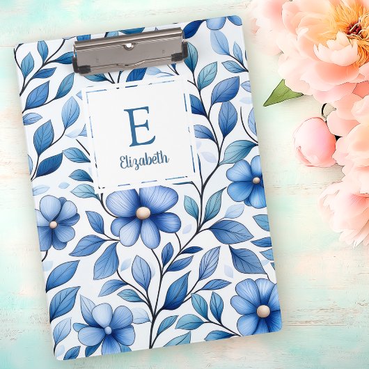 Personalized Blue Floral Clipboard Klemmbrett