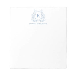 Personalized Blue Floral Crest Notepad Notizblock