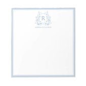 Personalized Blue Floral Crest Notepad Notizblock (Vorderseite)