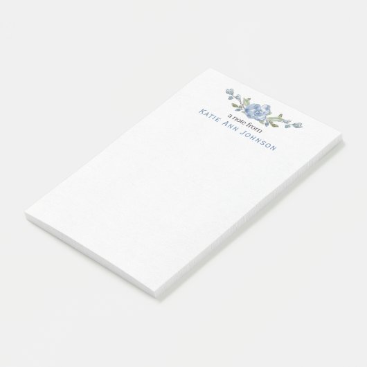 Personalized Blue Floral Custom Stationery Post-it Klebezettel (angewinkelt)