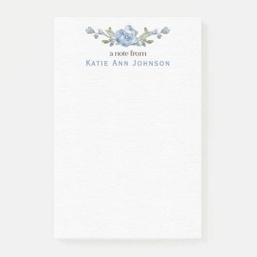 Personalized Blue Floral Custom Stationery Post-it Klebezettel (Vorderseite)